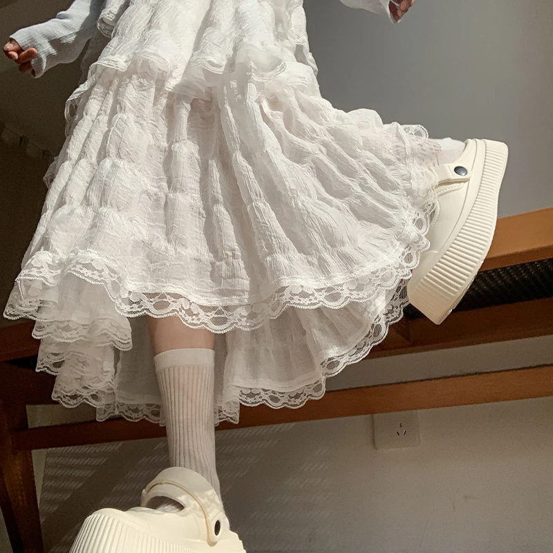 Real Shot 2025 Spring New Gentle Fairy Dress Sweet Atmosphere Three-Layer Lace Cake Skirt Half Skirt for Women