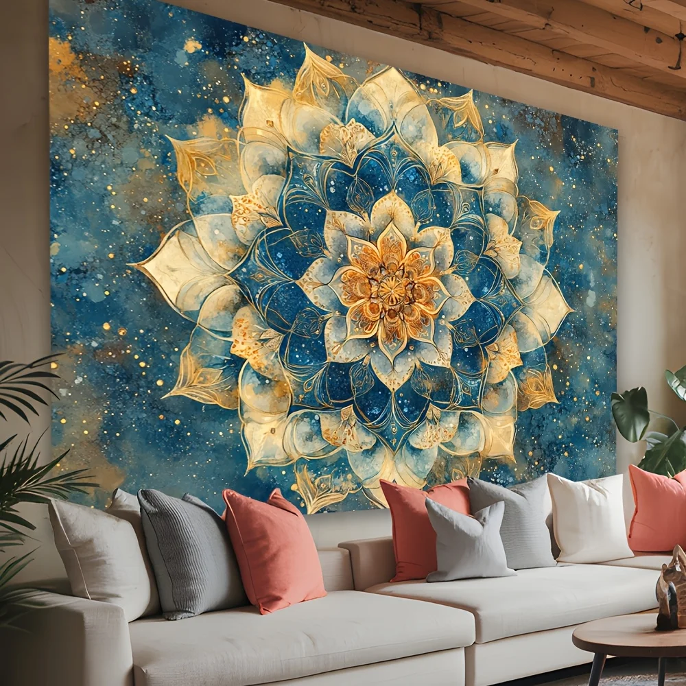 قطعة واحدة من نسيج ماندالا السماوي المرسوم يدويًا، قماش بوليستر، قابل للغسل في الغسالة، مناسب لتزيين غرفة المعيشة وغرفة النوم
