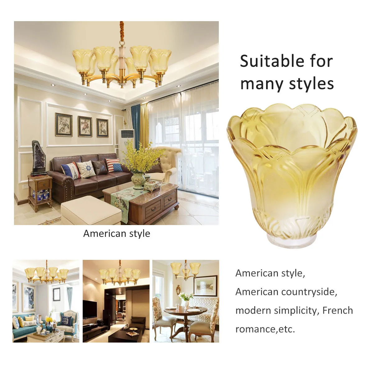 

Glass Lamp Shade Golden Transparent Replaceable Durable Lamp Cover Ceiling Table Light Shade Bedroom Living Room