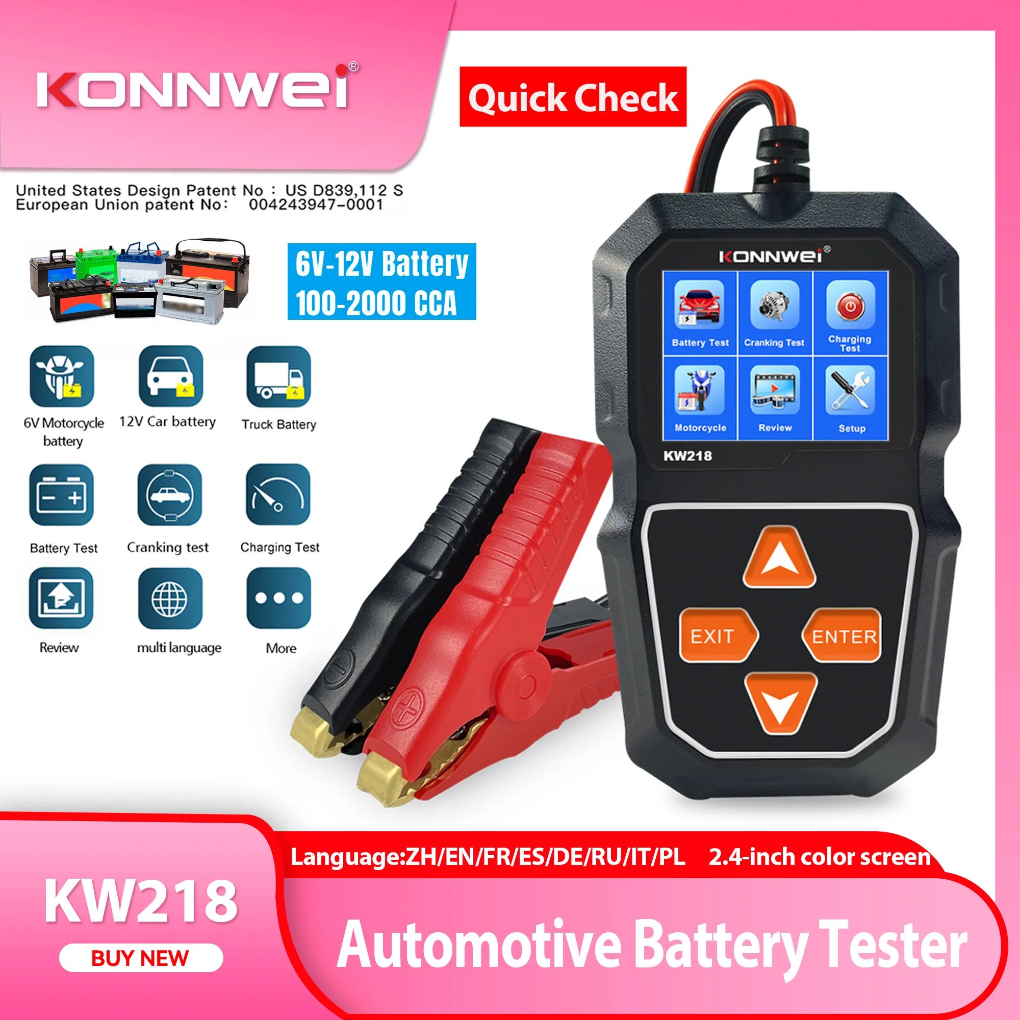 2026 Új KONNWEI KW218 Autó-Motor akkumulátor teszter 12V6V akkumulátor rendszer analizátor 2000CCA töltés indítási teszteszközök autóiparhoz