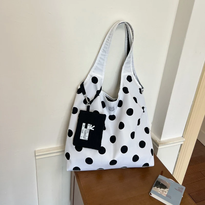 Polka Dot Schultertasche mit passender Handtasche, Damen-Handtasche im Colorblock-Design, leichte, lässige, vielseitige Pendler-Tragetasche – Detail 6