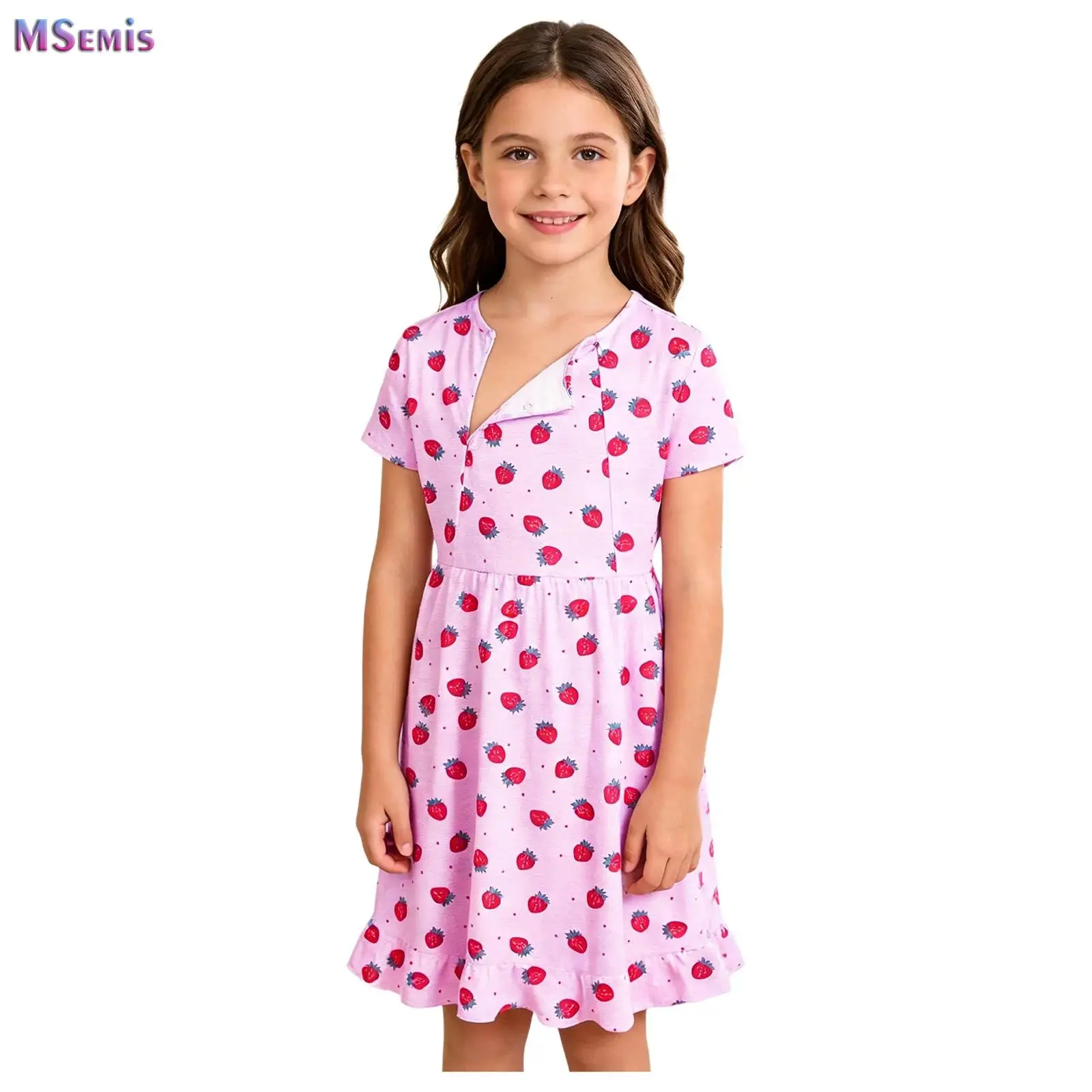 Kids Girls Cute Printed Ruffle Dress Front Invisible Zipper Chest Treatment Special Needs Patient Nursing Gown Child Sleepwear