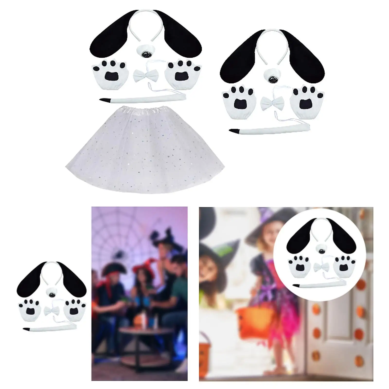 

Dog Ears and Tail Costume Faux Cosplay Props Dog with Bow and Nose for Birthday