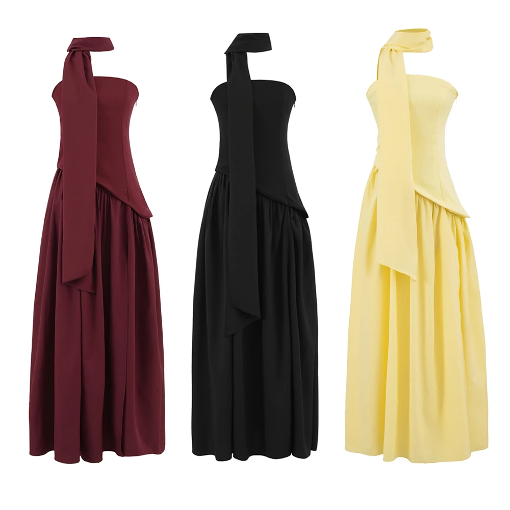 

Teen Girls Dress 2025 New Fashion Summer Bandeau Long Dresses for Girl Elegant Chic Girl Party Dress 15-18 Years