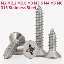 M2 M2.2 M2.6 M3 M3.5 M4 M5 M6 316 Stainless Steel A4 Cross Phillips Flat Countersunk Head Self Tapping Wood Screw
