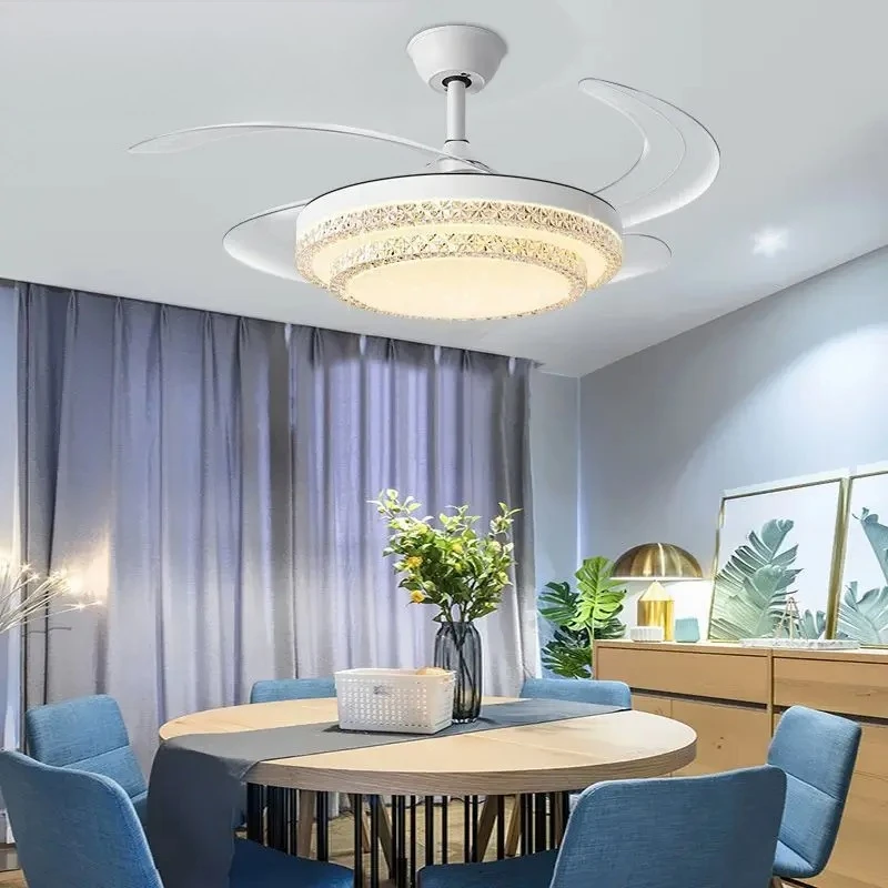 

2025 New Invisible Fan Light Home Restaurant Intelligent Variable Frequency Chandelier with Fan Integrated Modern Simple Crystal