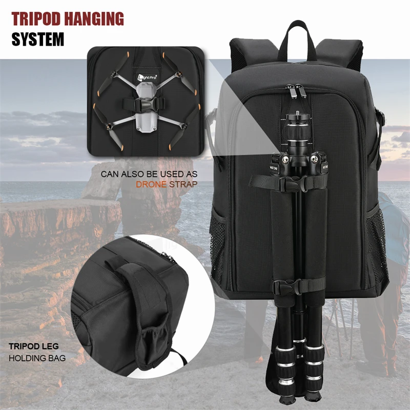 Mochila multifuncional de gran capacidad para cámara, bolso de hombro para portátil de 15,6 pulgadas, impermeable, con cubierta para lluvia, para