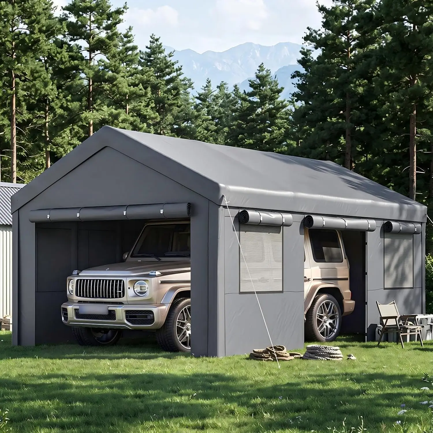 Carport 12x20 Heavy Duty Carport Canopy Portable Garage, Grey | Portable Carport with with Roll-up Windows and, Customized