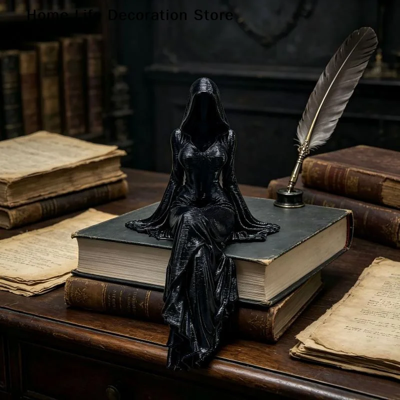 3D Printed Female Grim Reaper Resin Statue Gothic Sitting Sculpture With Scythe Dark Aesthetic Decor For Home Office Halloween view 5