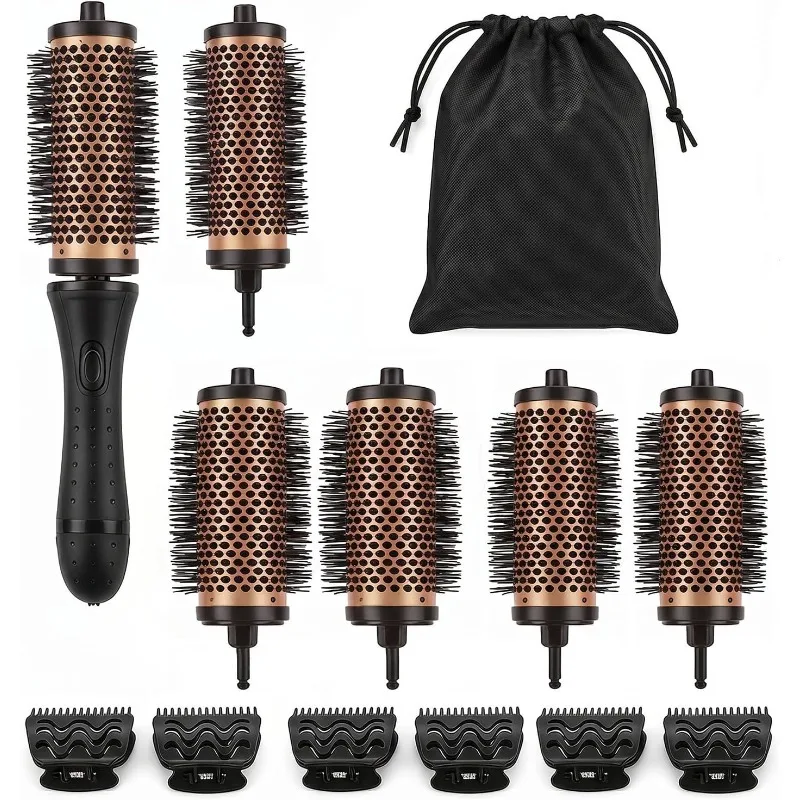 6Pcs Nano Ionic Round Hair Brush Set for Curling Volume Heat-Resistant Barrel, Flexible Nylon Bristles,Detachable Handle 3 Sizes