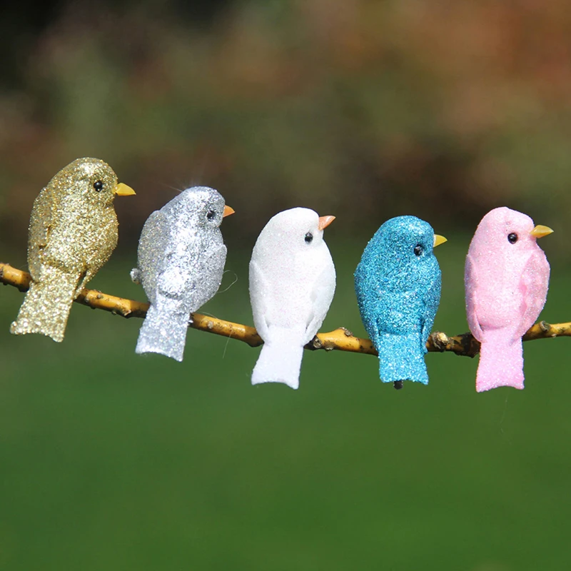 12Pcs Mini Simulation Birds 5.2CM Powder Foam Artificial Birds Miniature Crafts Party Wedding Home Garden Christmas Tree Decor