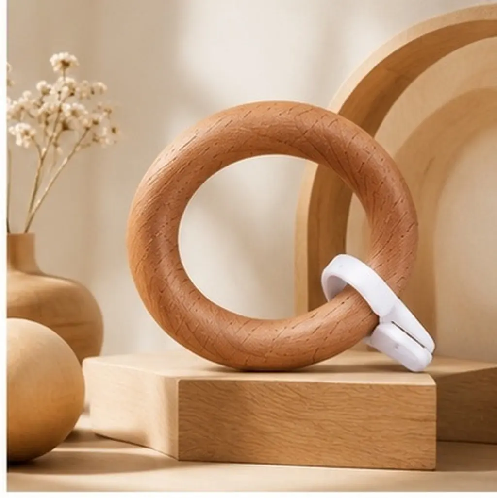 3Pcs Curtain Ring Connectors Wooden Circle Rings for Solid Wood Rods Easy Disassemble Slide on Rod Home Decor Accessory