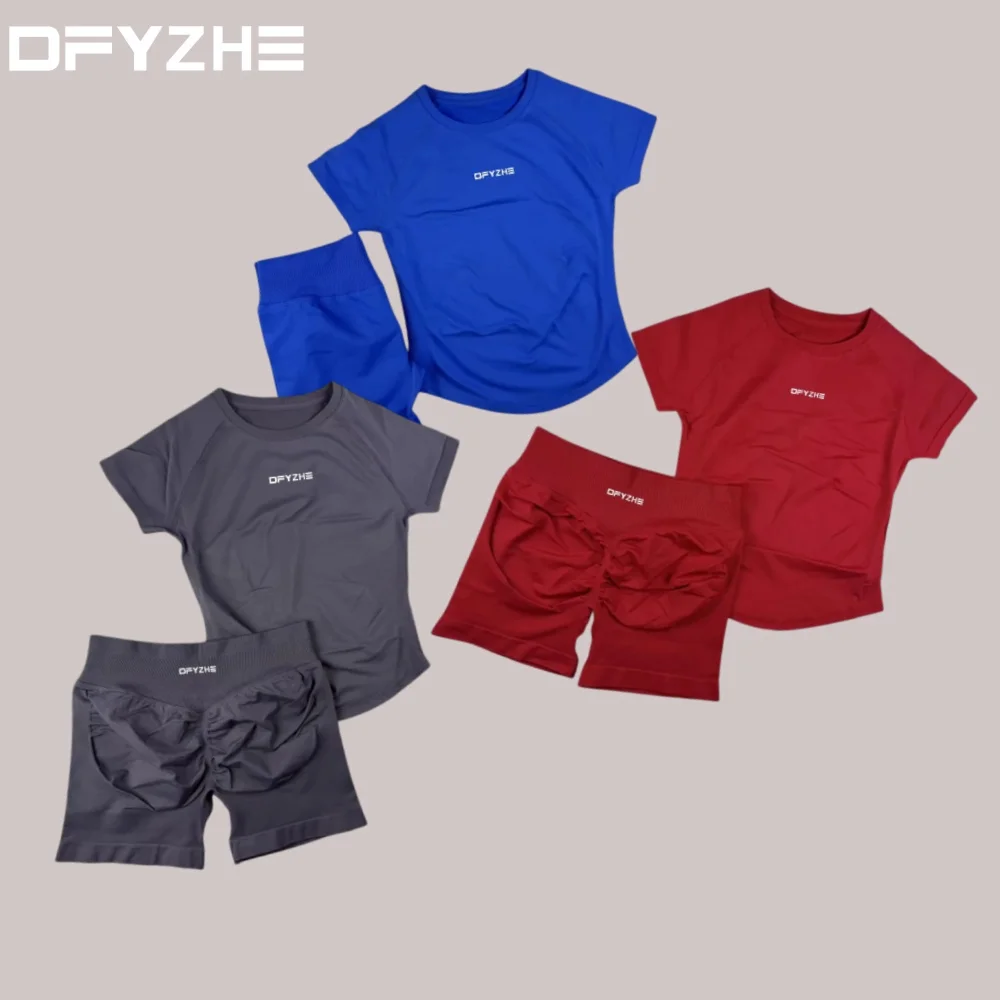 

2026 Four Seasons DFYZHE Impact Short Sleeve Yoga Tight Shorts Boxing Fitness Running T-shirt+Shorts Sports Set