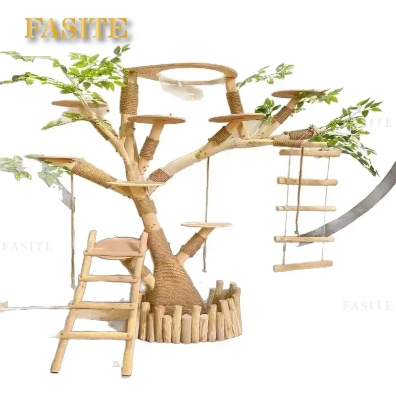 For Cat Integrated Nest Toy Scratching Board Climbing Frame Tree House with Sisal Post Self Assembly Interactive Play