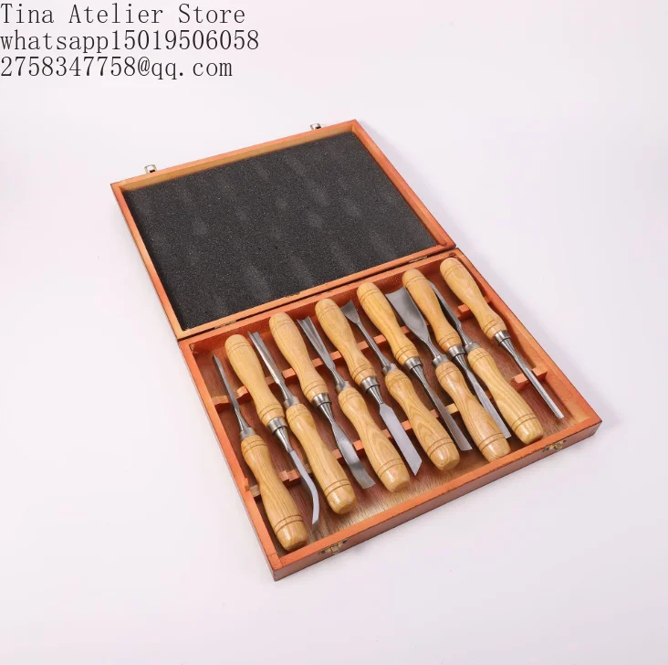 ANDUUK Factory Hot Sale 12Pcs Woodworking Chisel Set Lathe Carving Hand Turning Chisels with Storage Case