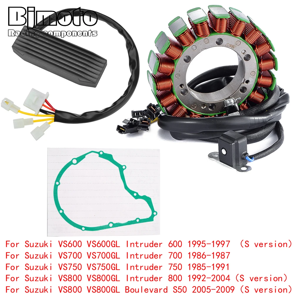 

VS800 Engine Stator Coil+Voltage Regulator rectifier For Suzuki VS800 VS800GL Intruder 800 Boulevard S50 1992-2009 With Gasket