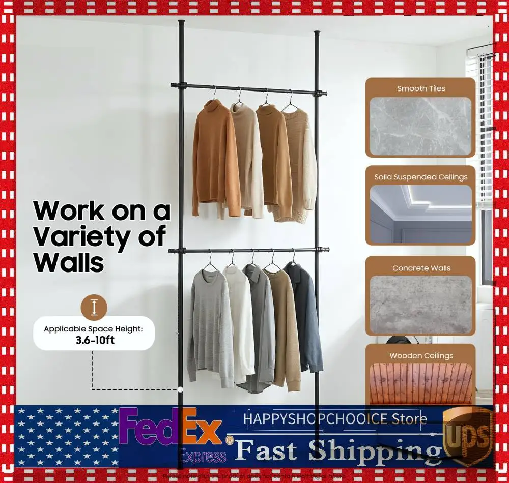 

Heavy-duty Clothes Storage System, Coat Rack Closet Organizer, Floor Ceiling Laundry Drying Rack