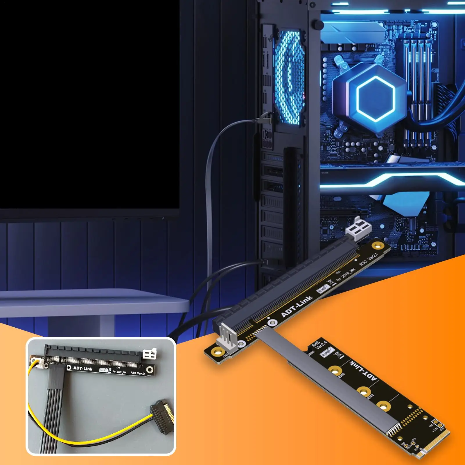 

Для ADT-Link M.2 NVMe к PCIe M2 к ПК Удлинитель адаптера видеокарты Удлинительный кабель охлаждения Универсальная поддержка Riser Card для