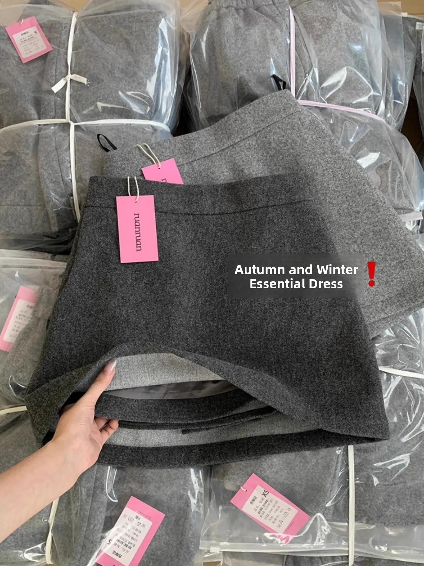 

Sweet ey Woolen A-Line Skirt High Waist Slimming Anti-Light ort Skirt Korean Sle Static-Free Cotton Lined Par Wear