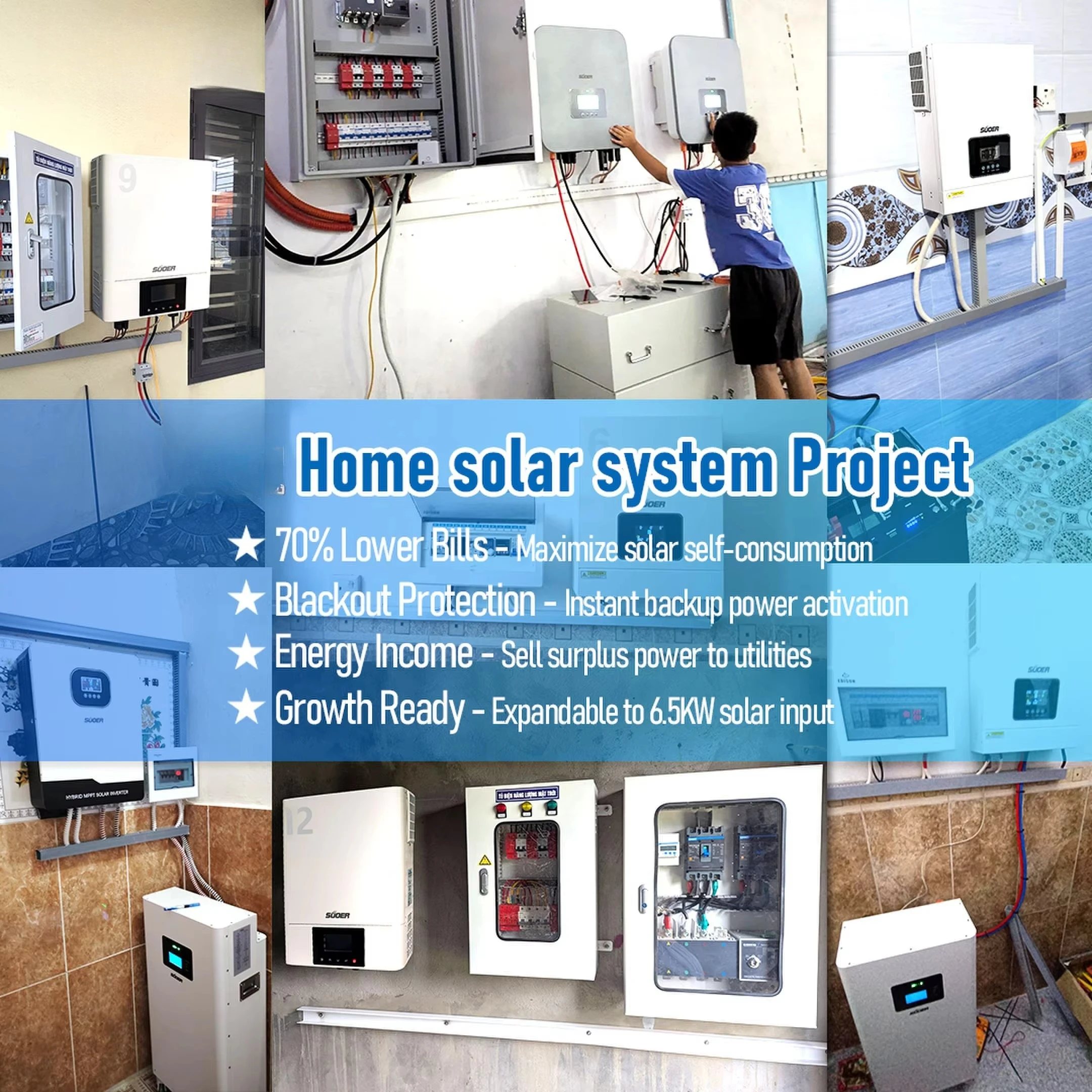 For Suoer New Trend 10.2kw Hybrid Inverter Home Solar Energy System with 15Kwh Battery MPPT Controller