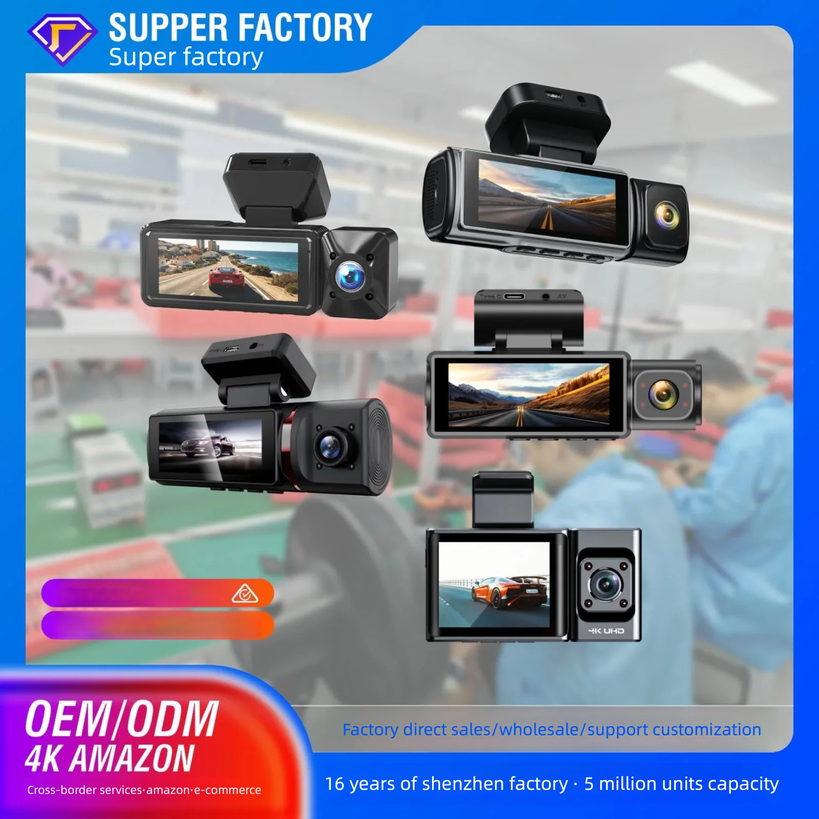 three-camera dashcam 4K High-definition three-way recording car driving recorder