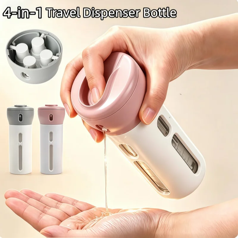 Image of 4-in-1 Auslaufsicheres Reiseflaschen-Set Nachfüllbare Runde Plastikbehälter für Shampoo Conditioner Duschgel Lotion
