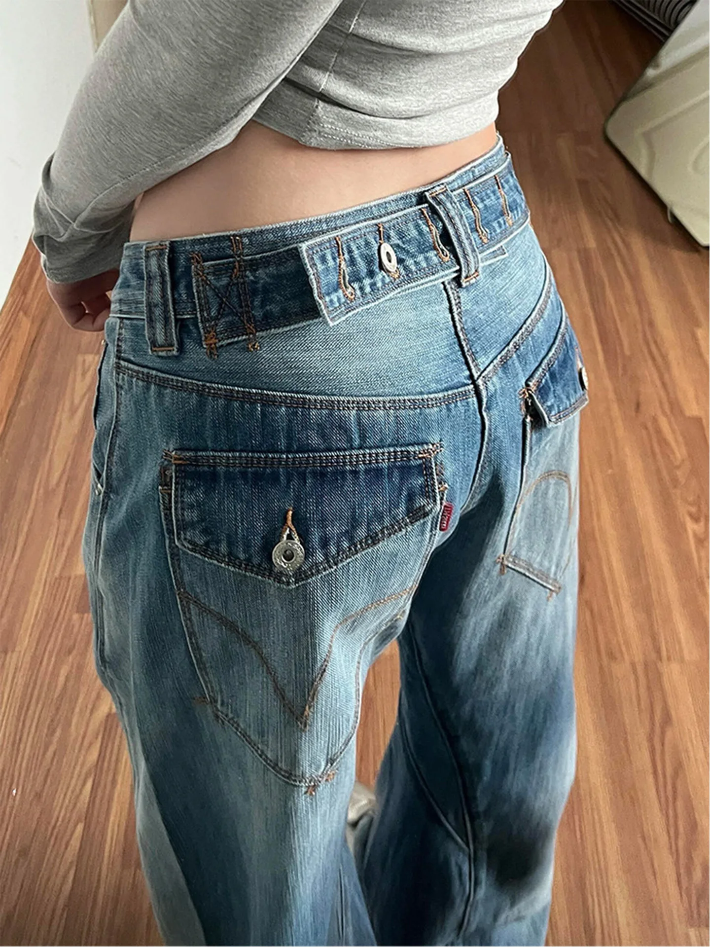 

American High Street Style Women's Distressed Embroidered Denim Pants Summer 2026 New Slim Fit Loose Wide Leg Jeans