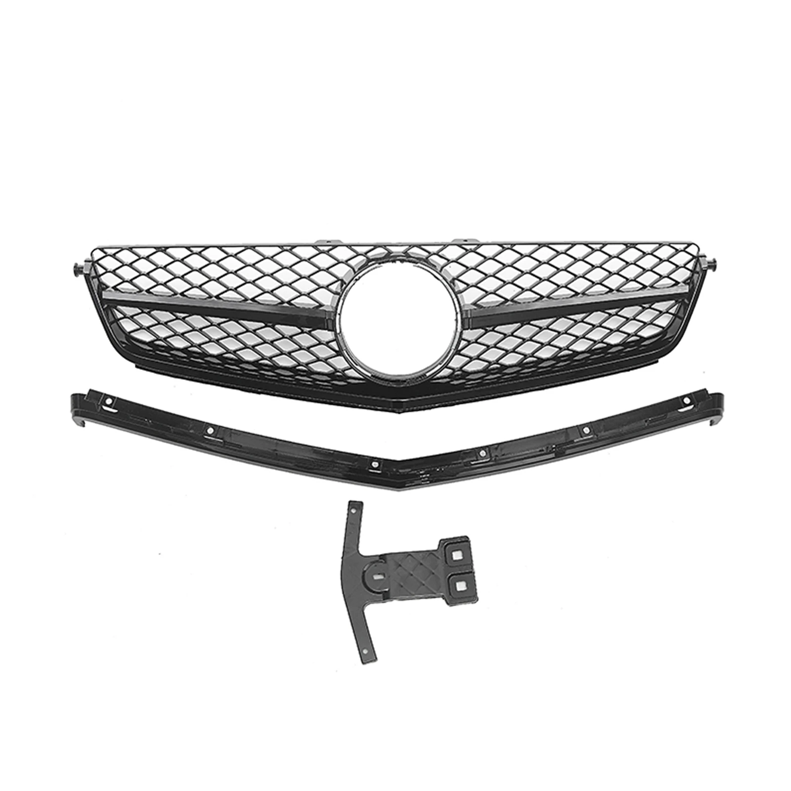 Racing Grill Front Grille For Mercedes-Benz 2008-2011 W204 C-Class C63 AMG Only Black/Silver Car Upper Bumper Hood Mesh Kit Grid