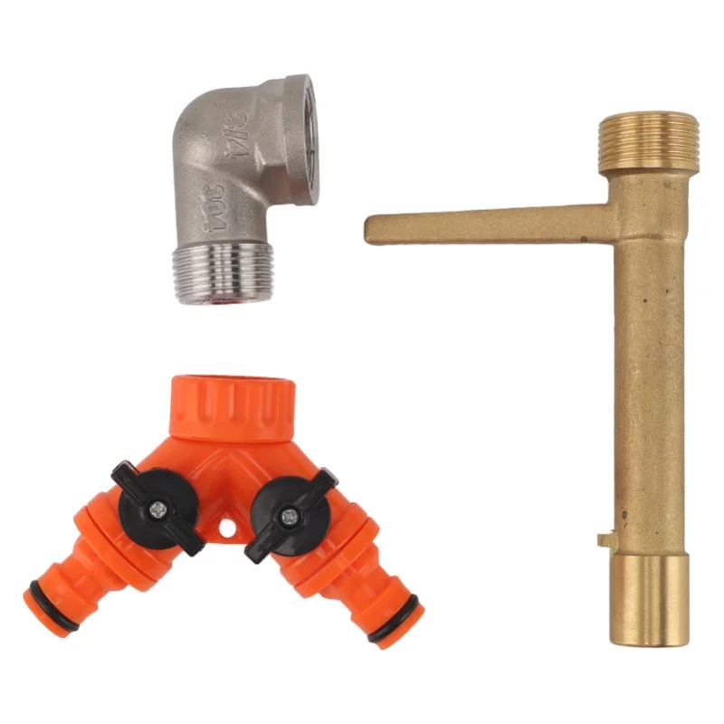 Quick Coupler Valve Key G3/4 Brass With 2 Way Water Hose Splitter Quick Water Intake Valve Key For Garden Irrigation