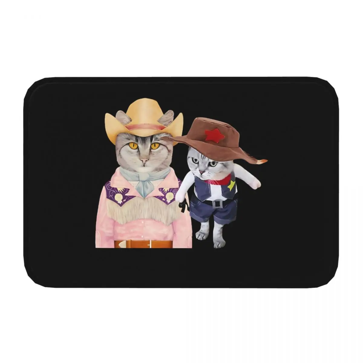 Cowboy Cats Funny Kitchen Non-Slip Carpet With Hat Funny Meme Living Room Mat Entrance Door Doormat Home Decor Rug