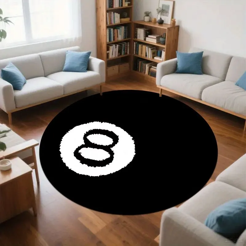 Black No. 8 billiard table Flannel-printed round floor mats are slip-resistant Suitable for room bedroom terrace garden carpets