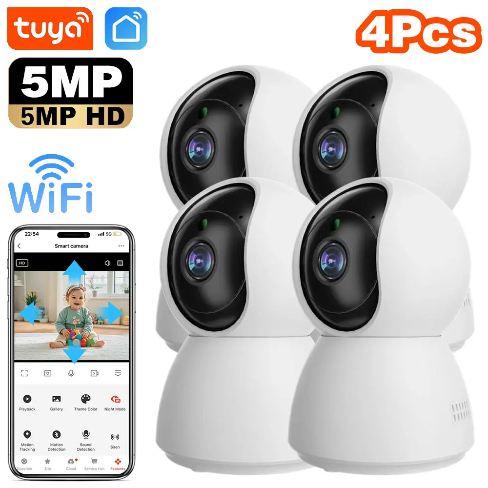 Tuya 5MP HD Mini PTZ Camera Night Vision WiFi Indoor Camera Voice Alarm Two-way Audio AI Movement Tracking IP Smart Life Home