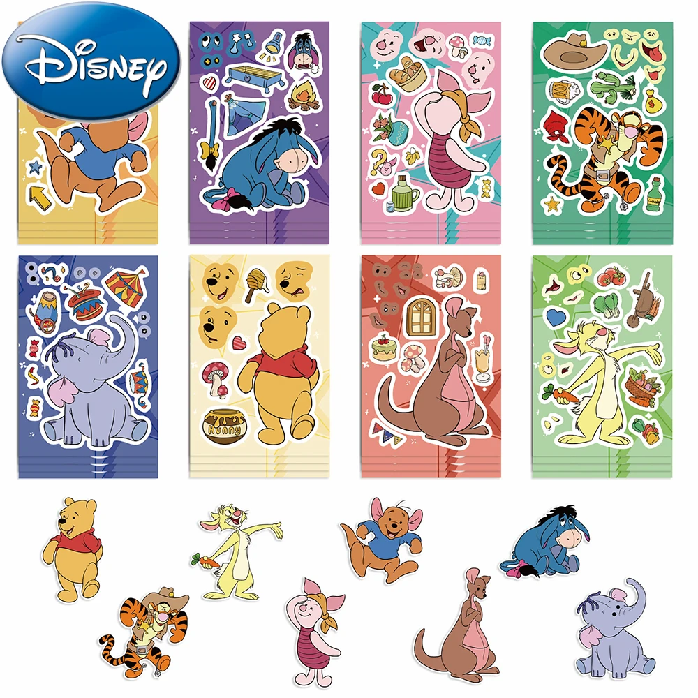 8/16 Vellen Disney Pooh Beer En Zijn Vrienden Maken Een Gezicht Puzzel Stickers Kind Assemblage Puzzel Decals Grappige Cartoon Sticker Kind Speelgoed