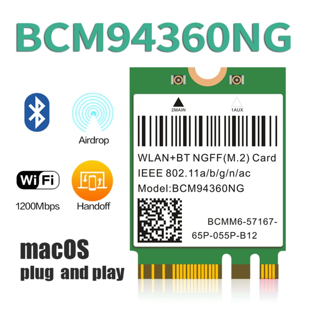 1200Mbps 802.11Ac WiFi Card BCM94360NG NGFF M.2 5Ghz WLAN Bluetooth 4.0 Card DW1560 Wireless Network Card for Windows