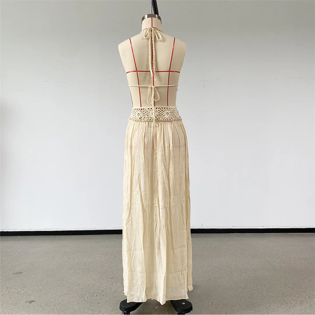 Quasten-Neckholder, gehäkelt, gestrickt, zweiteiliger Anzug, Tunika, Strand-Cover-up, Strandkleid, Strandmode, Damen, V8429 – Detail 14
