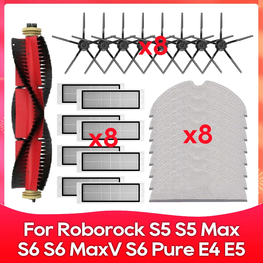 Kompatibel für ( Roborock S5, S5 Max, S6 MaxV, S6 Pure, E4, E5, S51, S52, S55 ) Walze Seitenbürste Filter Wischmopp Zubehör Teil