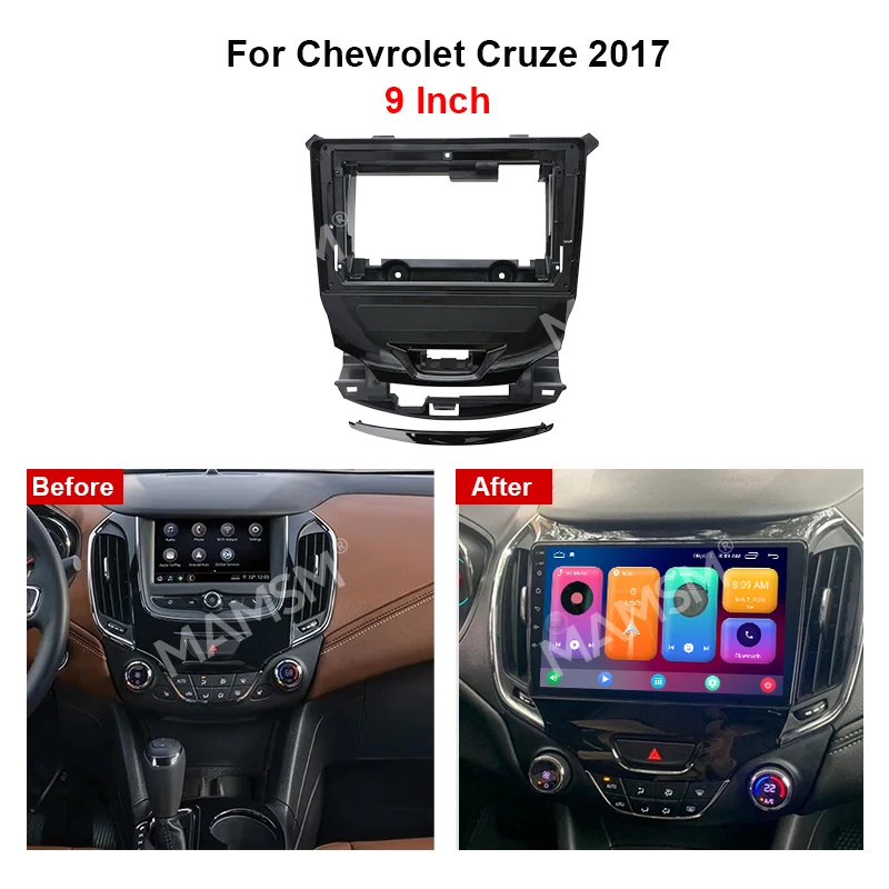 MAMSM For CHEVROLET CRUZE 2015-2017 Car Radio Frame Fascias Panel Fit 9 inch In Dash Headunit Screen Power Cable Canbus Acepter