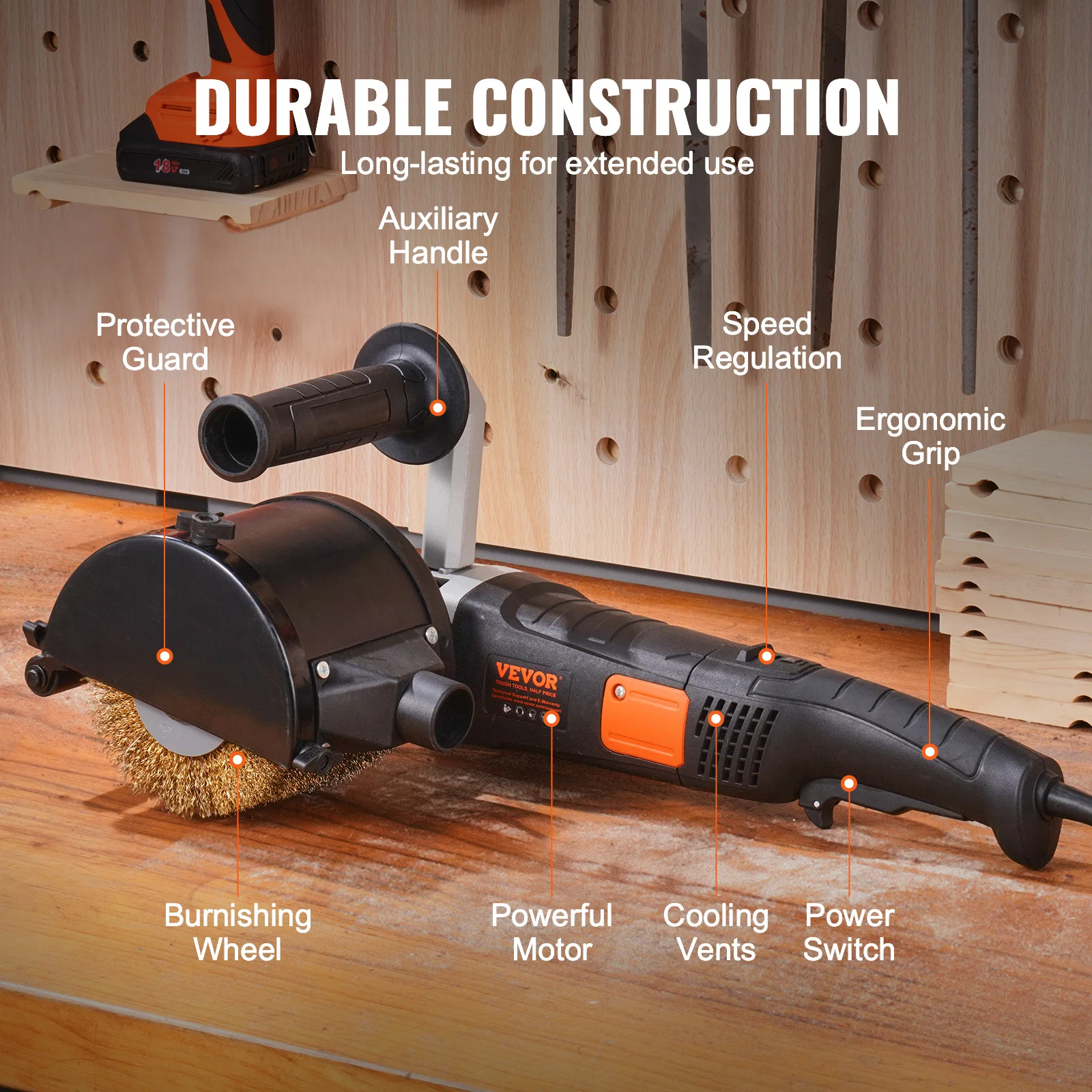 VEVOR Lucidatrice per lucidatura Strumento per il condizionamento superficiale a 6 velocità variabile Lucidatrice elettrica per metalli per legno Acciaio