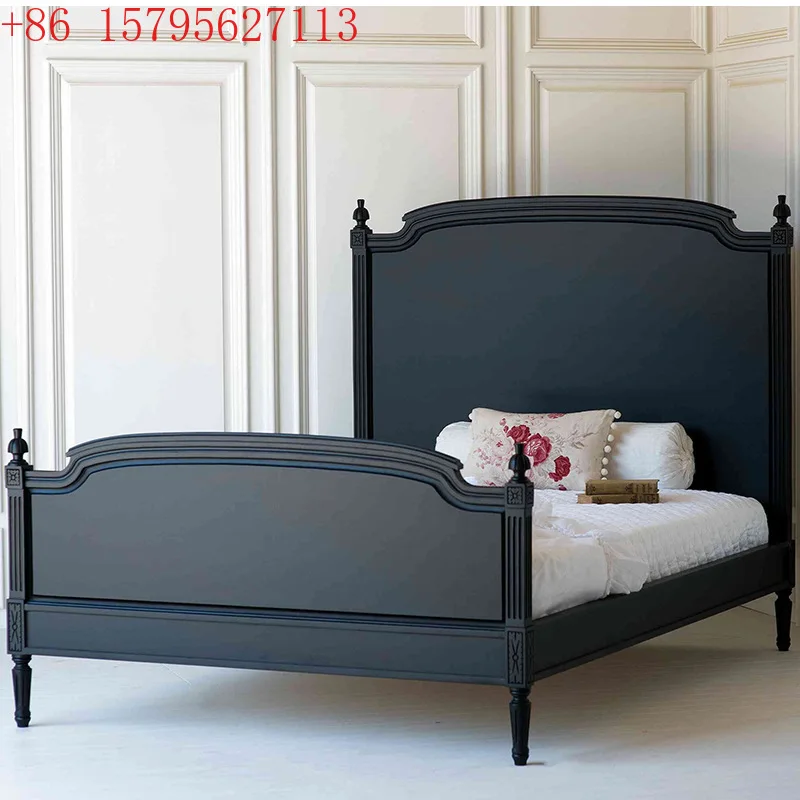 

Кровать из массива дерева, французская черная двуспальная кровать, старинная резная свадебная кровать на вилле