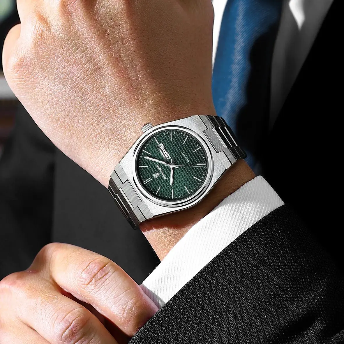 POEDAGAR ساعة يد رجالية أصلية فاخرة مقاومة للماء من الفولاذ المقاوم للصدأ مضيئة ساعة يد رجالية للتاريخ والأسبوع ساعات كوارتز عصرية للرجال