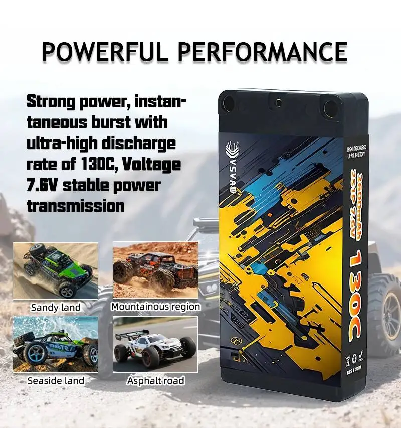 Batería LiPo VSVAW 2S 7.6V carcasa dura – RC todoterreno y drift - imagen 3