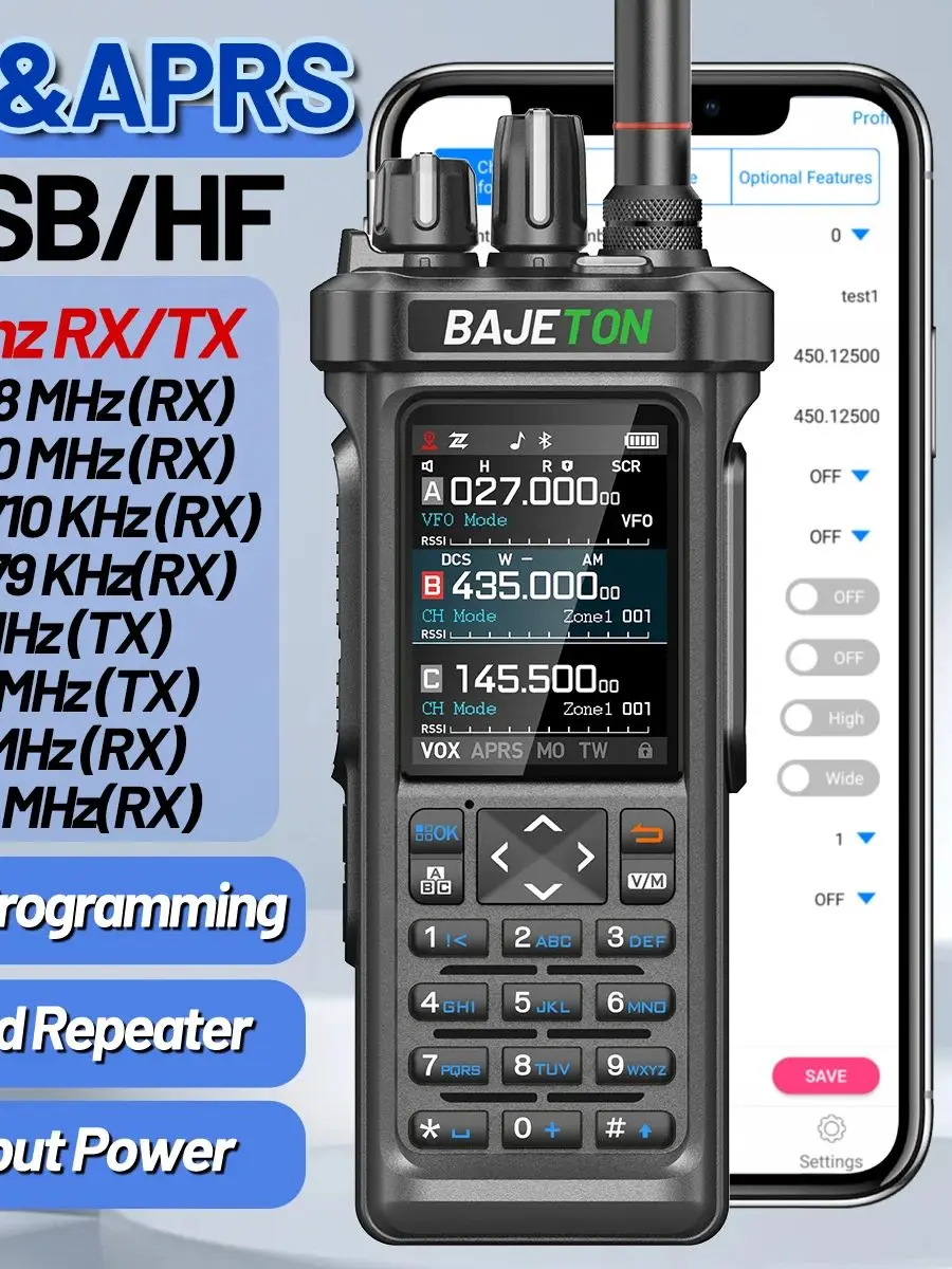 BAJETON BJ-9000 GPS APRS Walkie Talkie 10W CB 27Mhz CB/SSB/HF Bluetooth Programowanie NOAA Krótkofalowe Dla RT-950PRO RT-950 Radio — zdjęcie 2