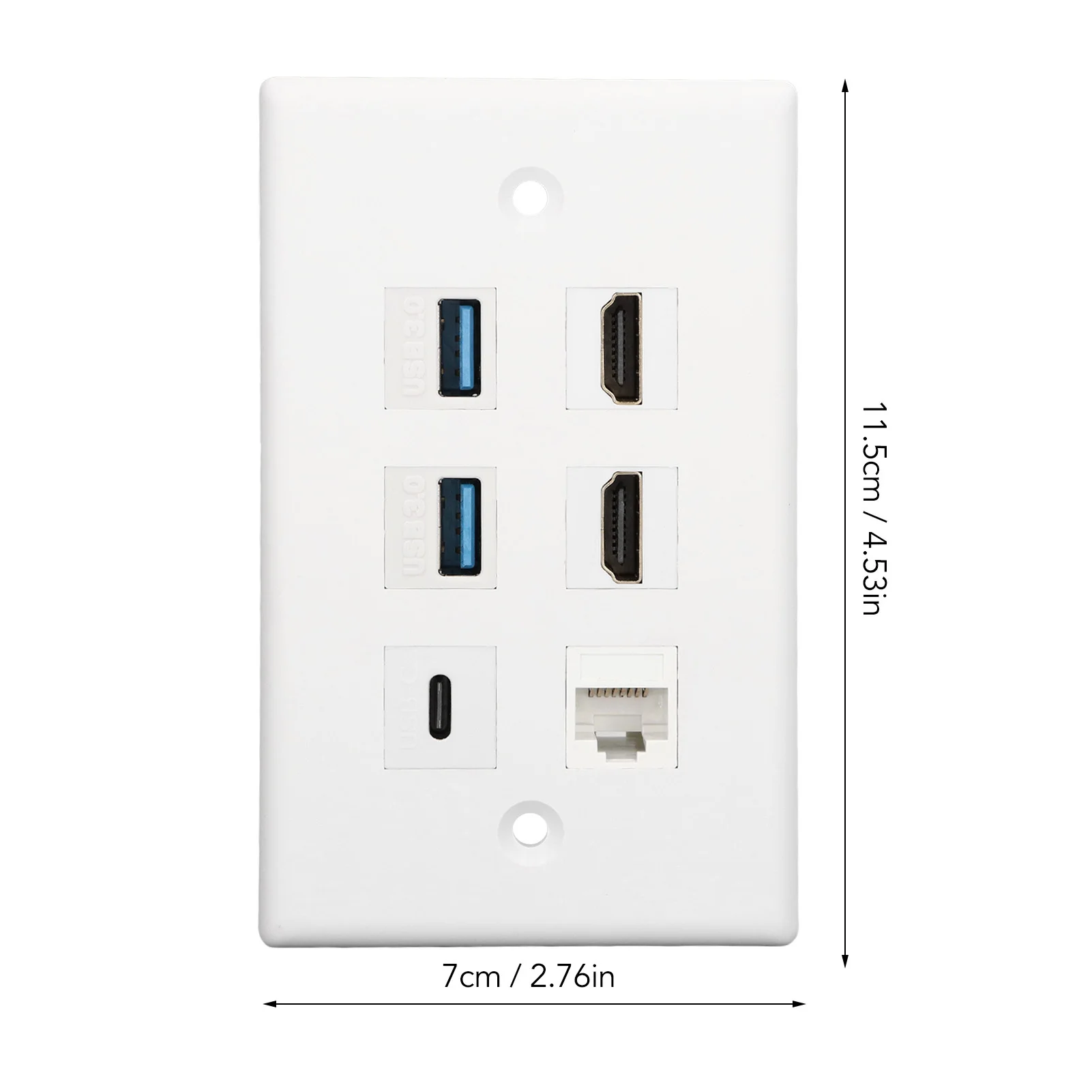 6 Port Wall Plate 2xHD Multimedia Interface 2xUSB3.0 1xType C 1xCat6 Ethernet Wall Plate for TV Projector Computer