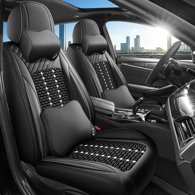 

Ice silk material front two-seat car seat covers, comfortable headrests and lumbar support, suitable for most car models