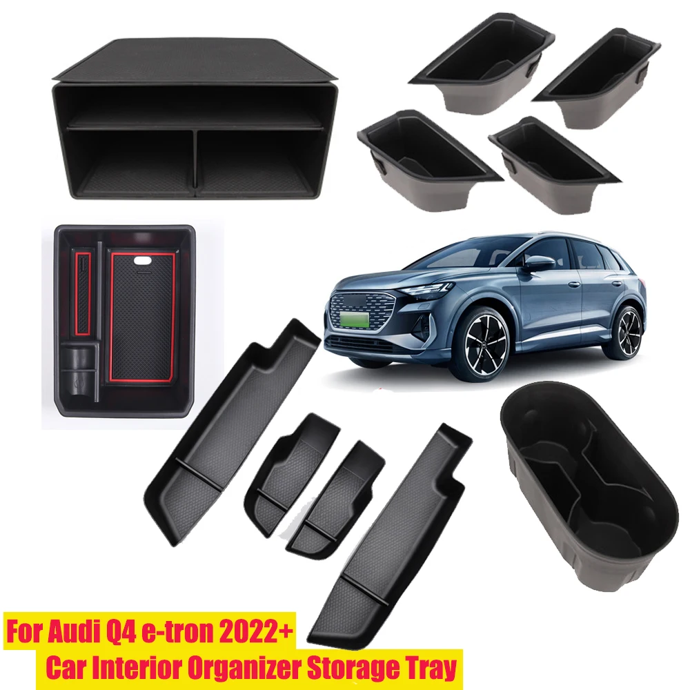 For Audi Q4 E-Tron 2022-2024 Interior Organizer Storage Box Armrest Central Console Tidy Stowing Auto Accessories