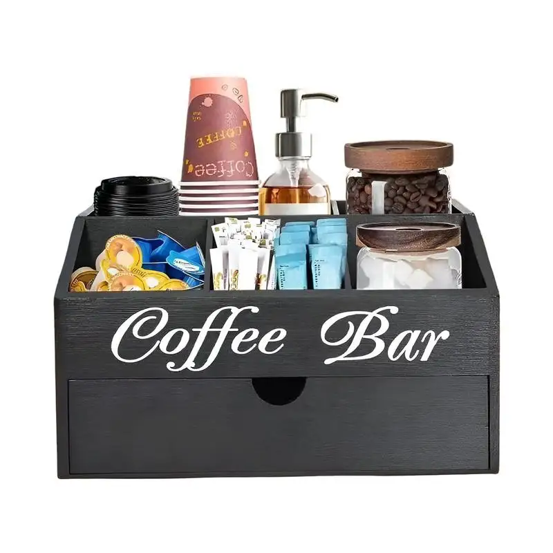 Coffee Tea Holder Basket Countertop Wooden Basket Holder Coffee Station Organizer With Removable Dividers For Home Offices