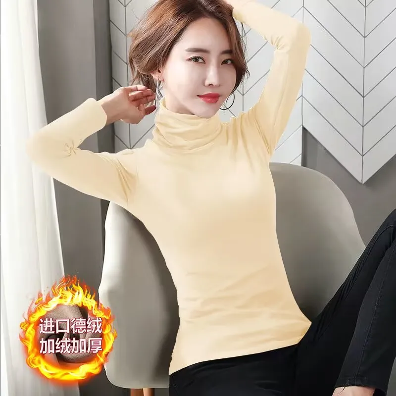 

Women Velvet wool Sweater Long sleeves Turtleneck Pullover Winter Tops Solid Cashmere Sweater Autumn Female Plus Size Sweater