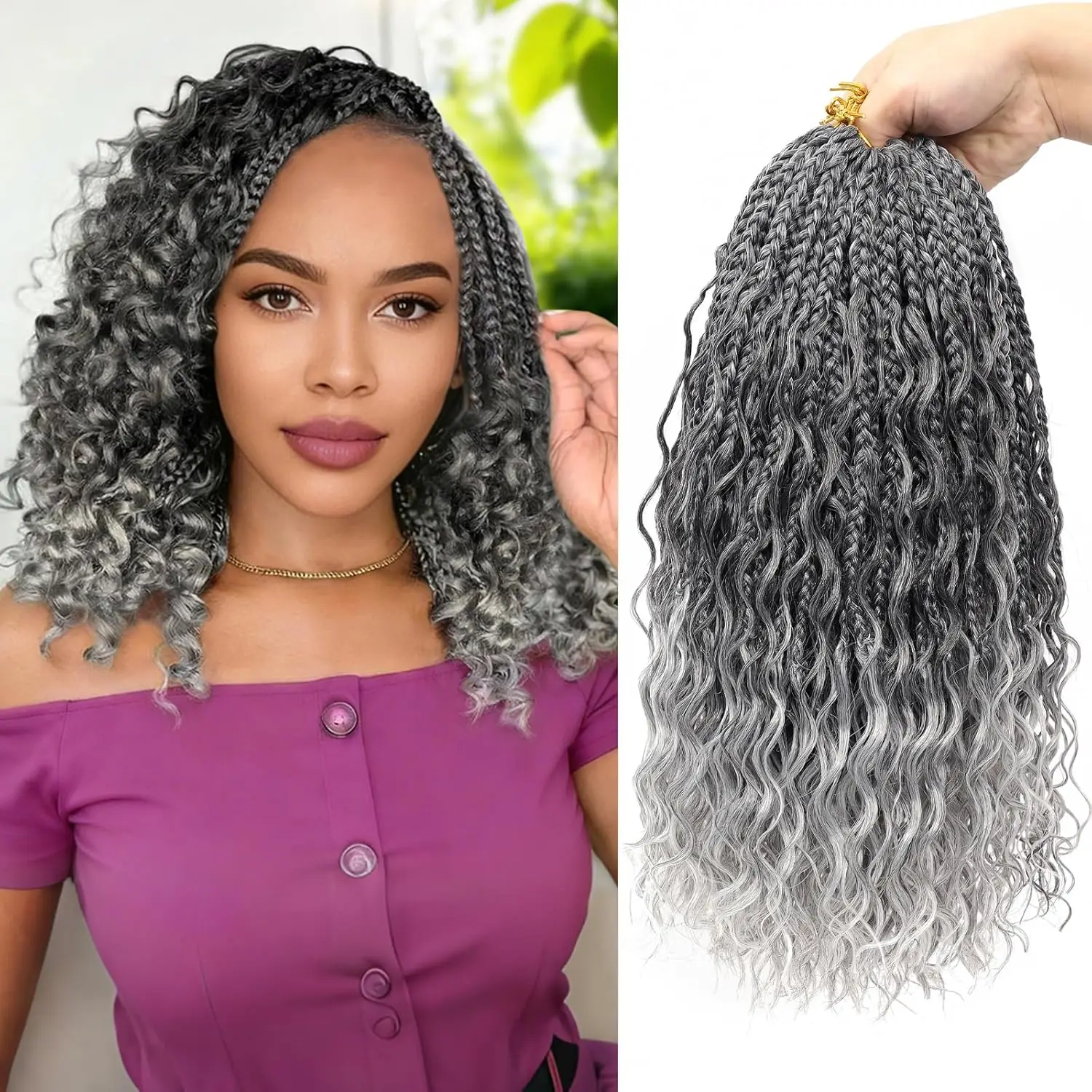 

Синтетические волосы для плетения Goddess Bohemian Box Braids с кудрявыми концами, 8/10/12/14 дюймов, для чернокожих женщин