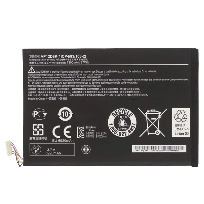 3.7V 27Wh 7300mAh New Laptop Battery AP12D8K 1ICP4/83/103-2 for Acer Iconia Tab A3-A10 A3-A11 W510 W510P Batteries Rechargeable