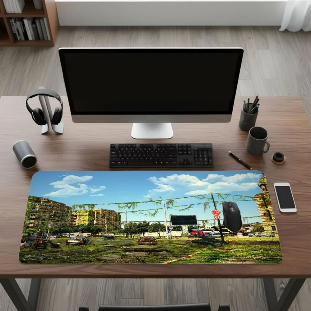 Post-apocalyptic urban landscape covered with plants escritorio accesorios mouse gamer accesorios escritorio offices accessories